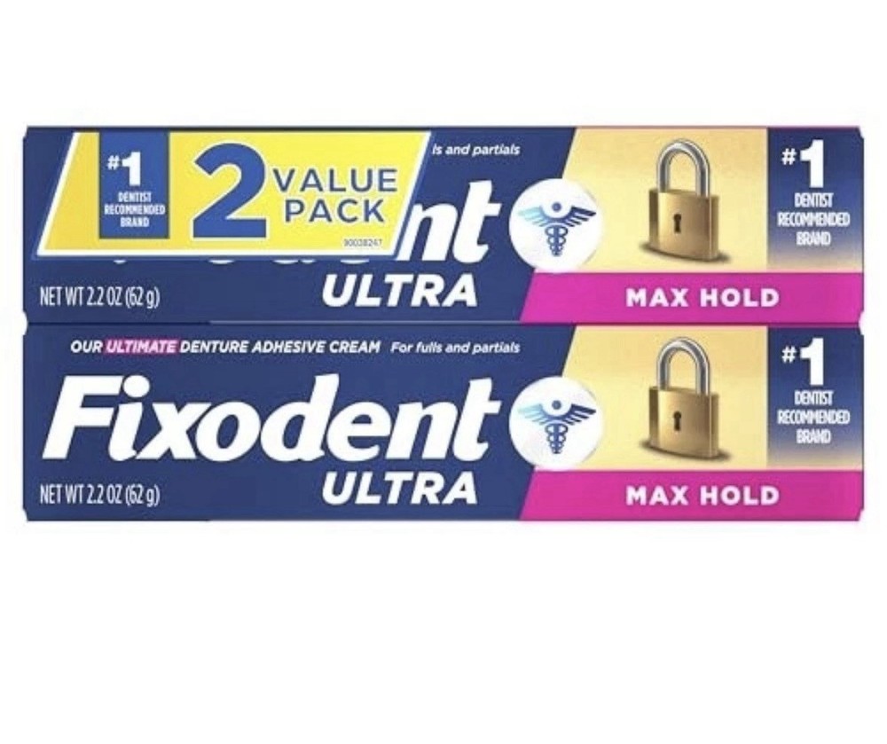 2 PACK- Fixodent Ultra Max Hold Dental Adhesive - 2.2oz