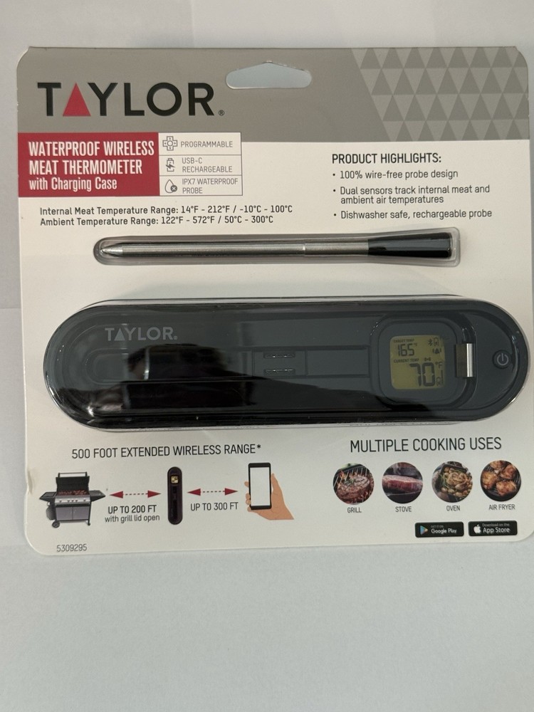 Taylor Wireless Digital Waterproof Meat Thermometer with Charging Case