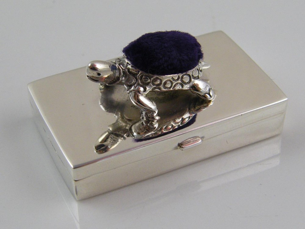 STERLING SILVER TURTLE SEWING BOX