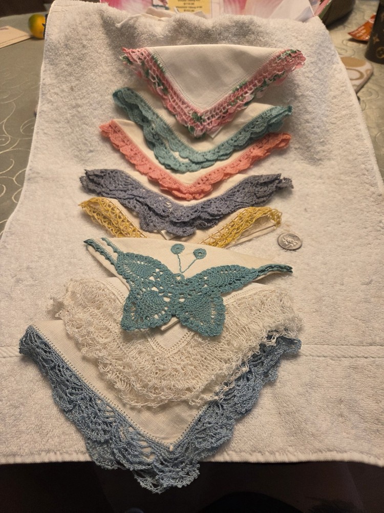 Eight Crotcheted Hankeys Vintage
