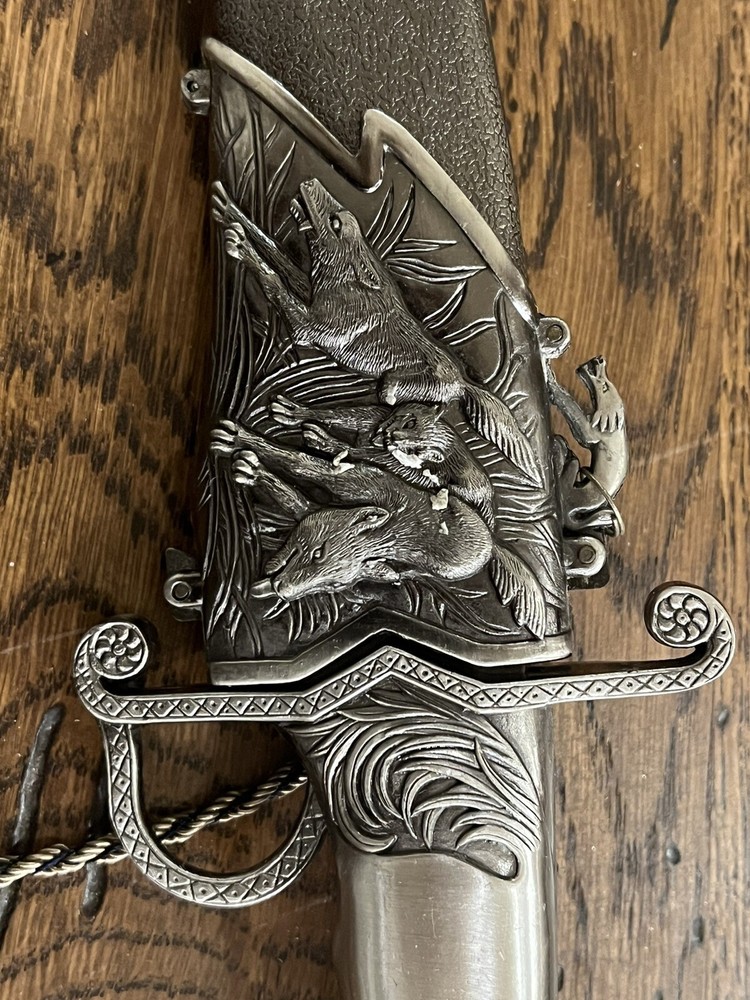 Pewter Hunting Dagger With Decorative Wolves
