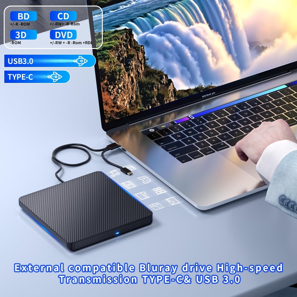 aelrsoch External Blu ray Drives Player Read/Write Compatible Bluray black