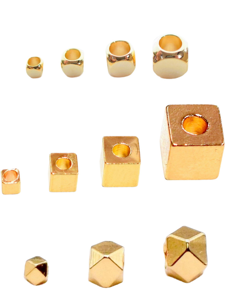 18K Gold Filled Spacer Square Cube Hexagonal Beads,Plain Various Sizes.