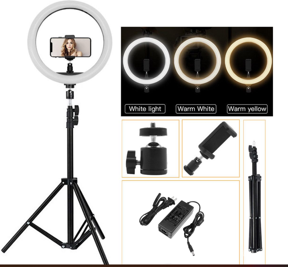 Fodoto 18" LED BiColor Dimmable Ring Light Kit 7' Stand - Battery / AC Powered