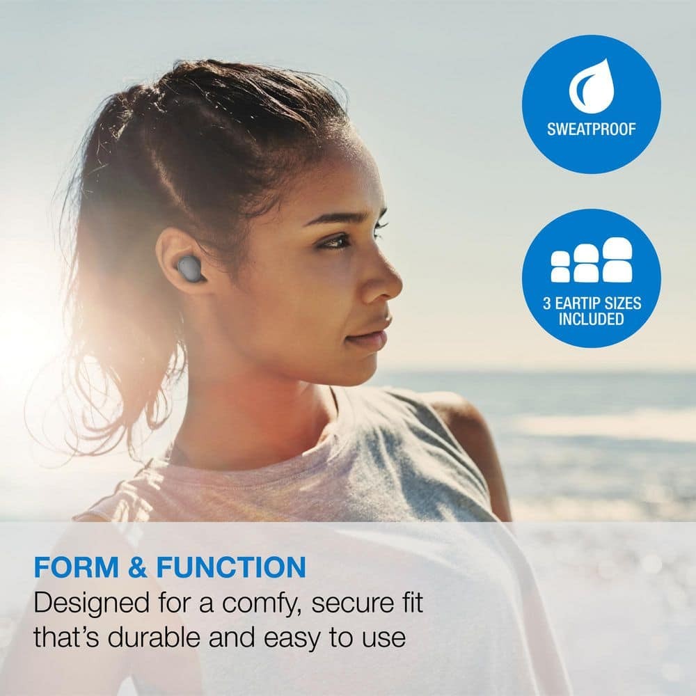 Black Truly Wireless Bluetooth with Rechargeable Case and Quick Charge, Sweatpro