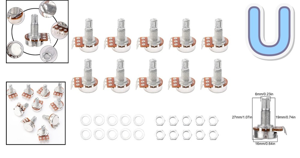 Metal A100K Mini Potentiometer with Split Shaft - Smooth Volume & Tone Control