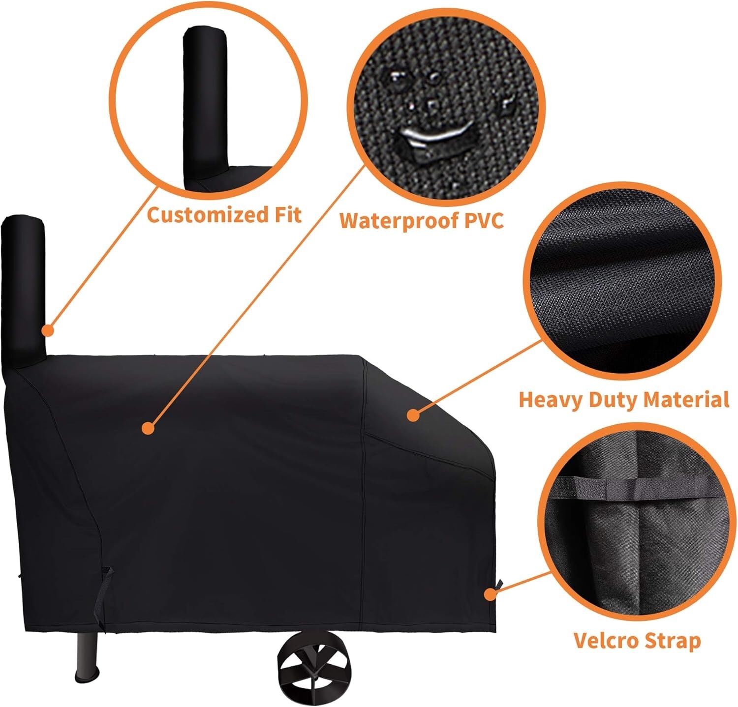 iCOVER 66 Inch BBQ Barbecue Smoker Cover，600D patio outdoor Canvas offset