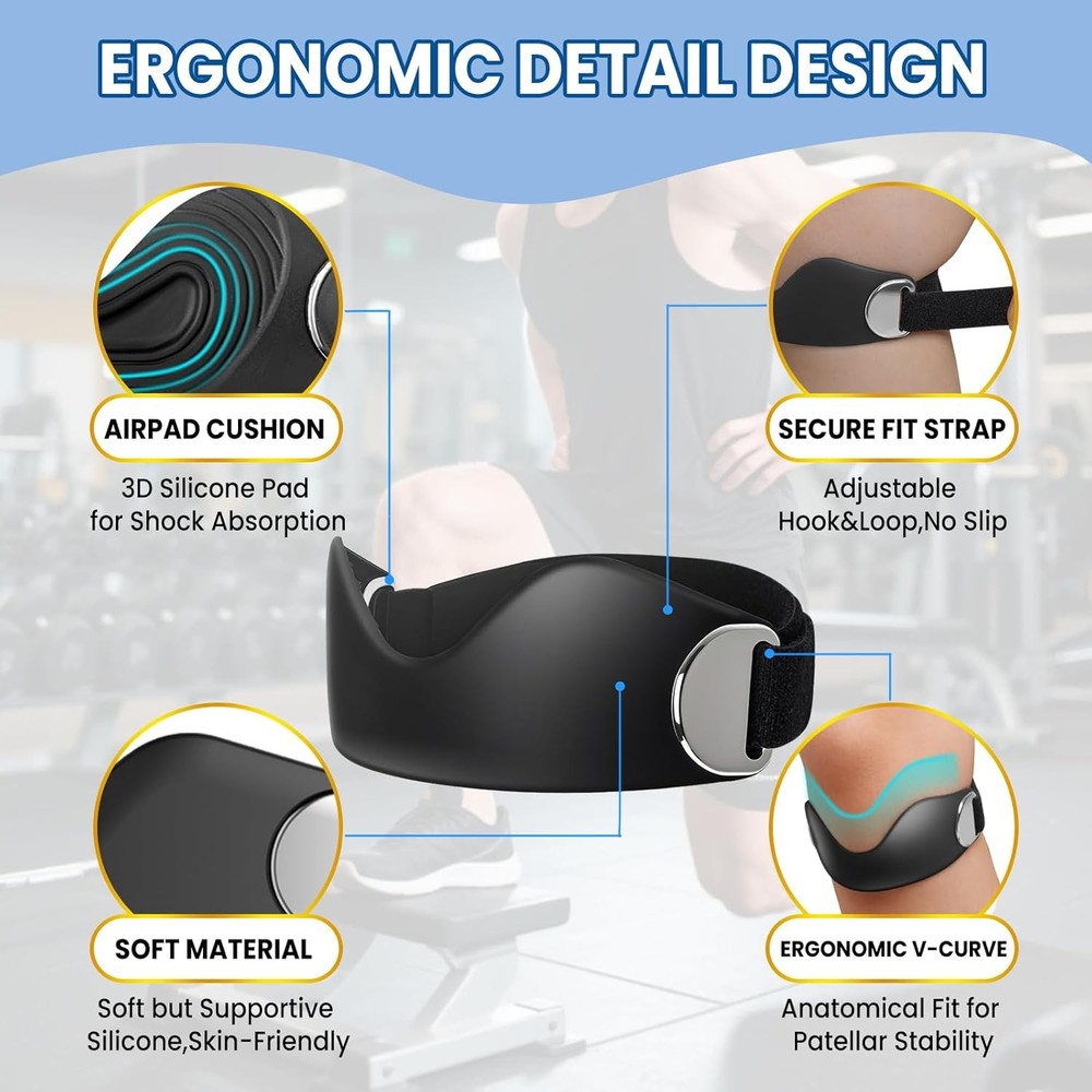 Patellar Tendon Support Strap - 2 Pcs Adjustable Non-Slip Silicone