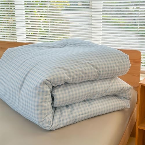 Comforter Set, Light Bedding Comforter Sets, Blue Grid Bed Queen Blue Gingham