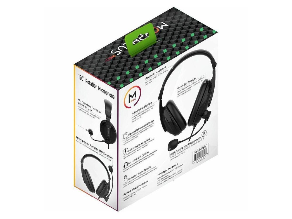 Morpheus 360 Deluxe Multimedia Stereo USB Headset - Adjustable Microphone - Ligh