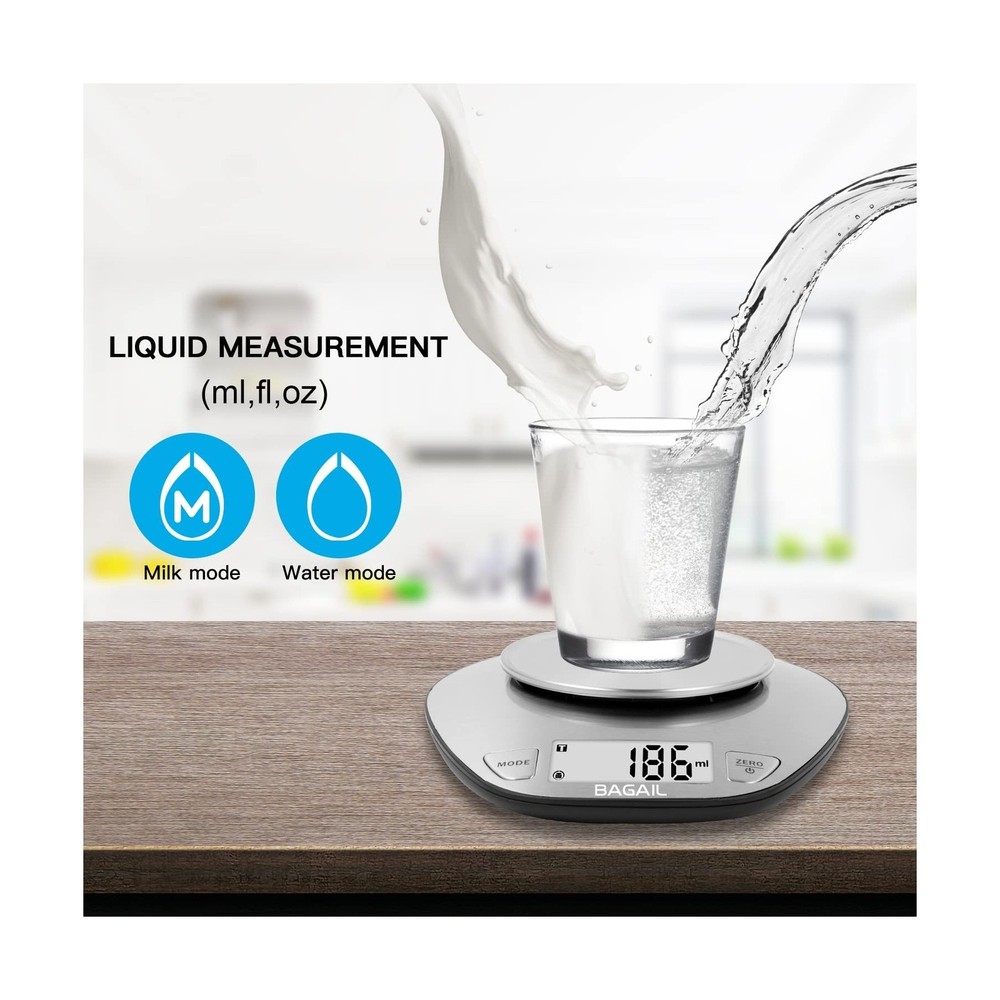 BAGAIL BASICS Digital Kitchen Scale, Large Clear Display, Wet and D... Fast Ship