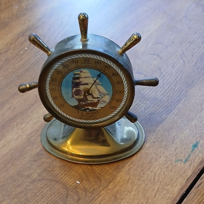 Brass Ship Wheel Barometer Thermometer Sailing Ship Design