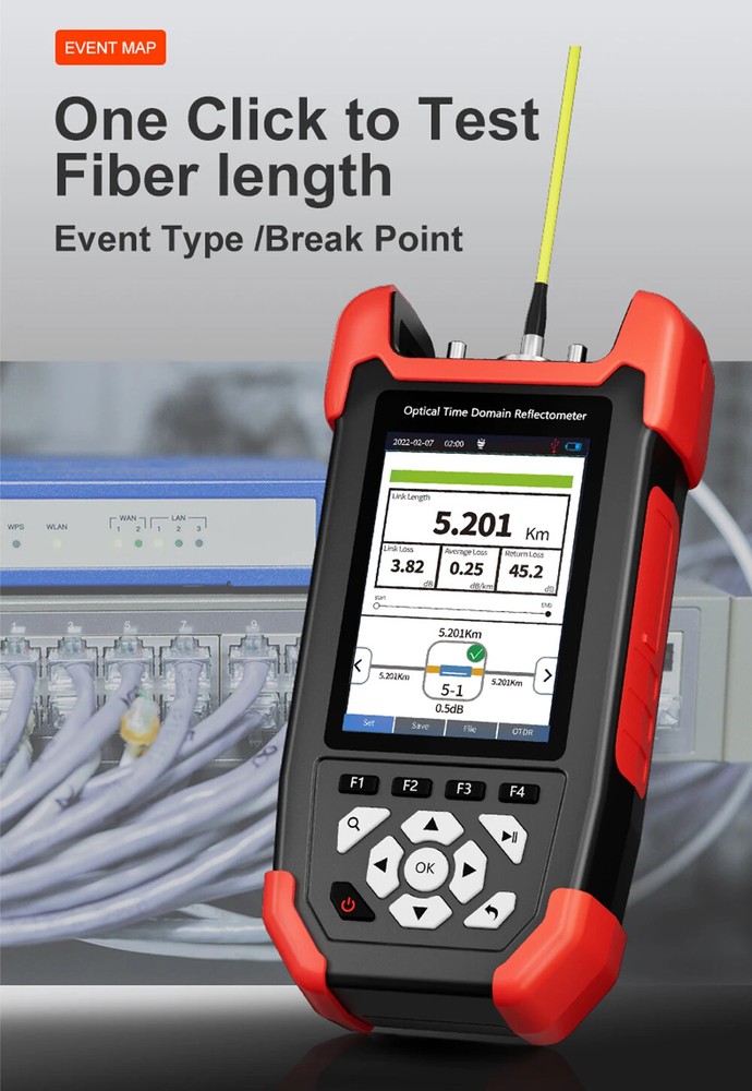 Fiber Optic Reflectometer Handheld OTDR Tester Time Domain Reflectometer 24/22dB