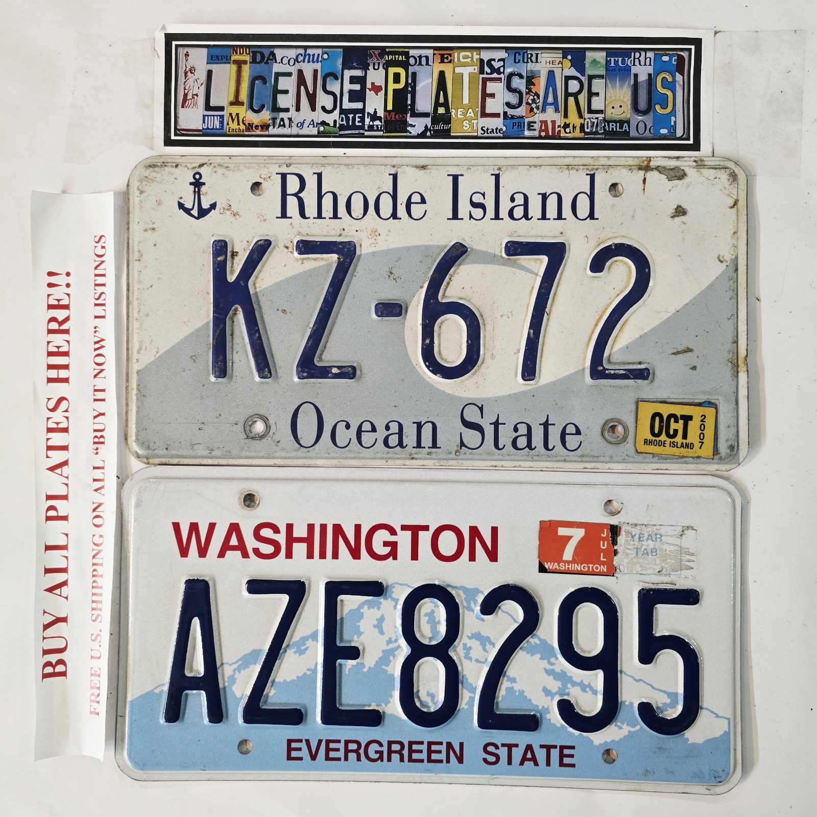 License Plate Lot 2 Tags 🔥FREE📬🔥 Rhode Island KZ-672 & Washington AZE8295