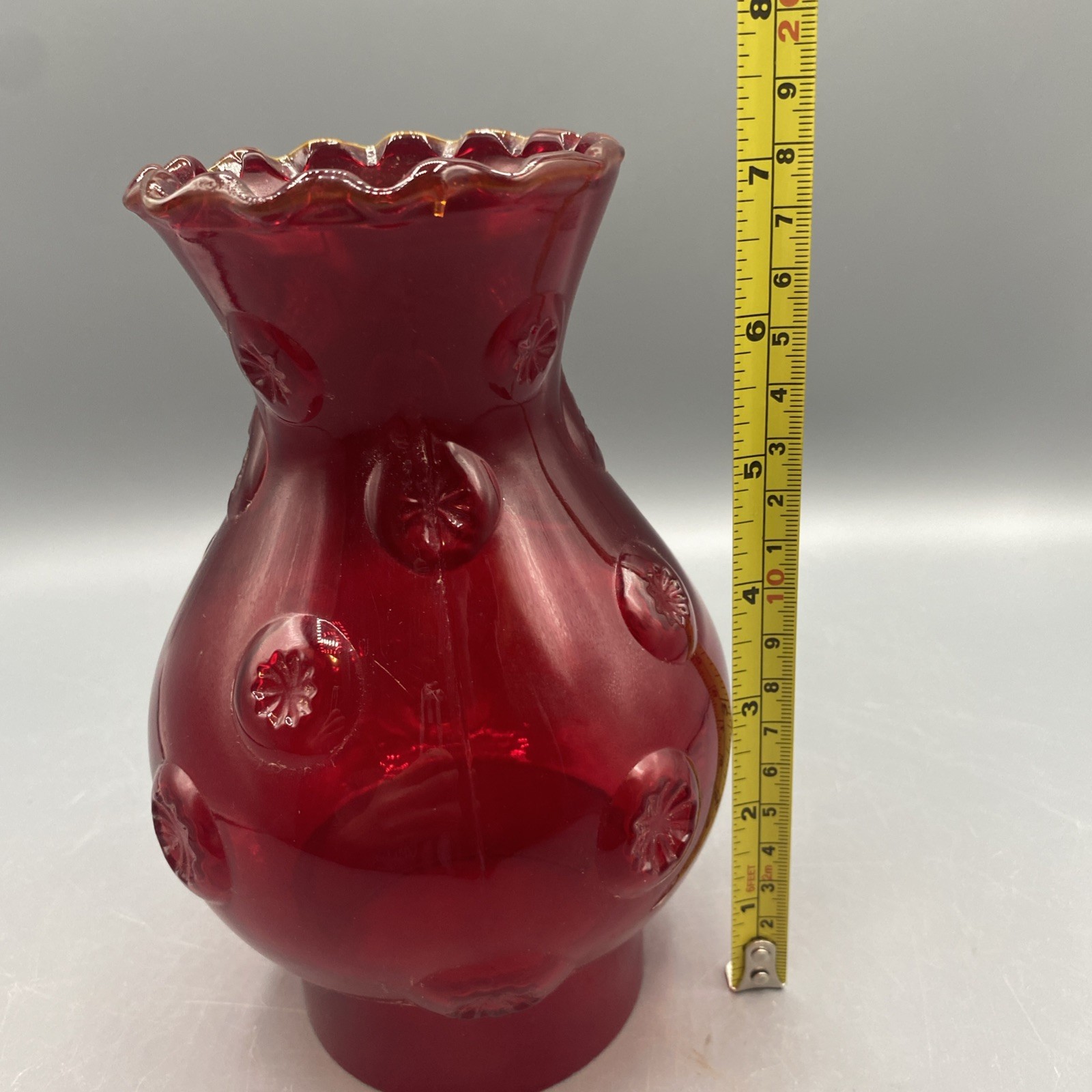 Vintage L E Smith Moon and Star Ruby Red 7.25” Oil Lamp Shade Only 3” Fitter