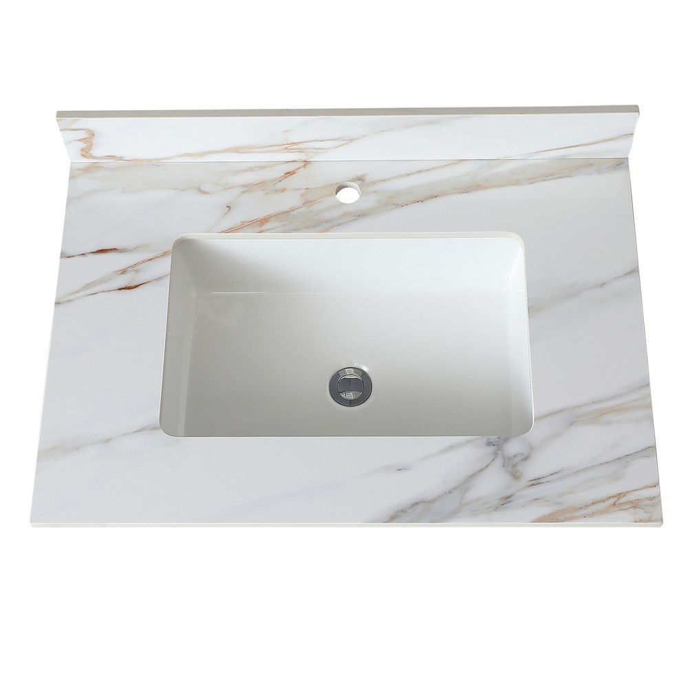 31 In Marble Vanity Top Sintered Stone Undermount Rectangular Sink + Backsplash