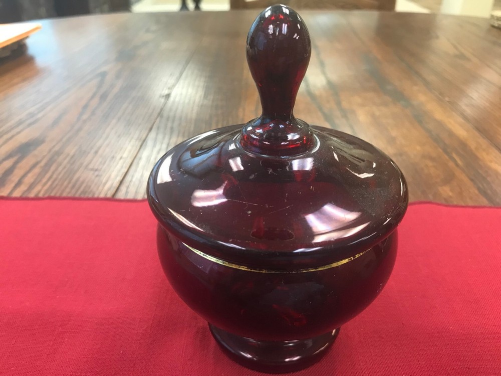 Antique Red Ruby Container with  Lid