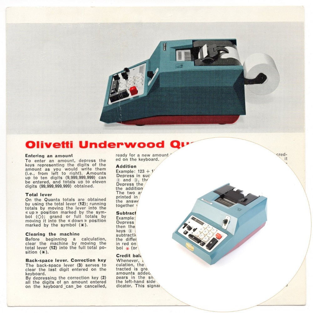 Olivetti Quanta Adding Machine Instruction Card Manual Repro User Underwood