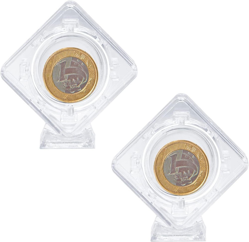 3D Coin Display Case Stand Rotatable Floating Coin Capsules Protector 40 mm 2Pcs