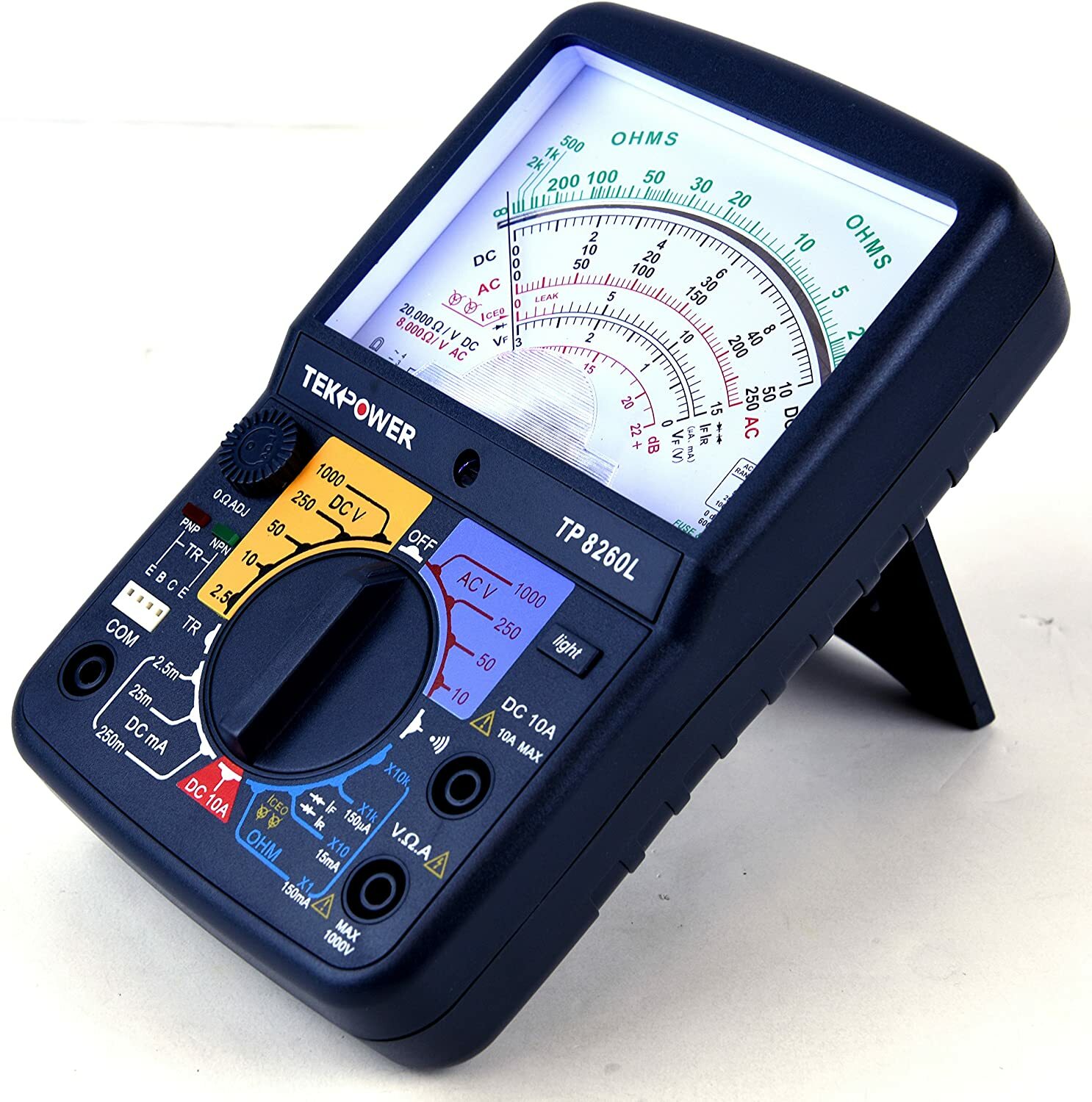 Tekpower TP8260L Analog Multimeter With Back Light, and Transistor Checking dock