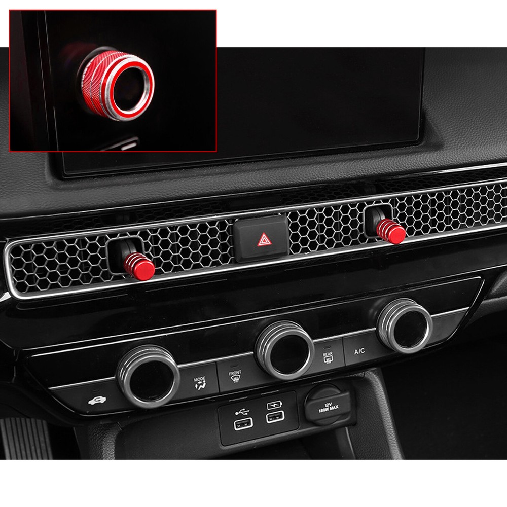 Red Dashboard Console AC Knob + Navigation Switch Cover For Honda Civic 2022+