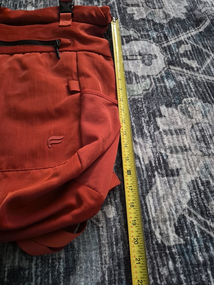 Fabletics "The Only Backpack" Orange Nylon NWOT Multiple Pockets Roll Down Top