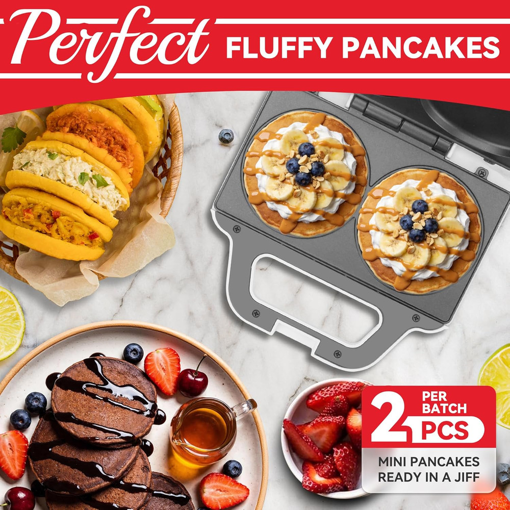 Double Mini Pancakes Maker Machine, Arepa Maker, Electric Pancake Maker Gridd...