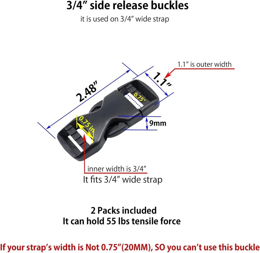 Side Release Buckles Heavy Duty Plastic Buckle Snap Clips Clasps Backpack Buc...