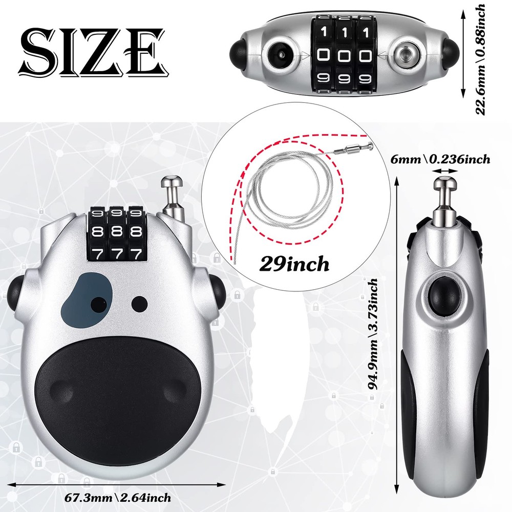 2 Pcs Cable Lock Combination Snowboard Locks 27 Inch Retractable Adjustable Cabl