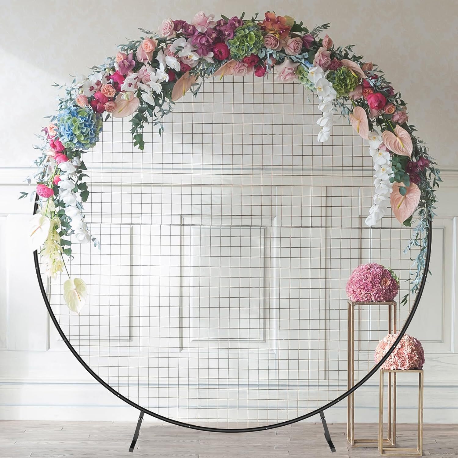6.6ft Round Backdrop Stand Wedding Metal Circle Balloon Arch Stand Decor Black