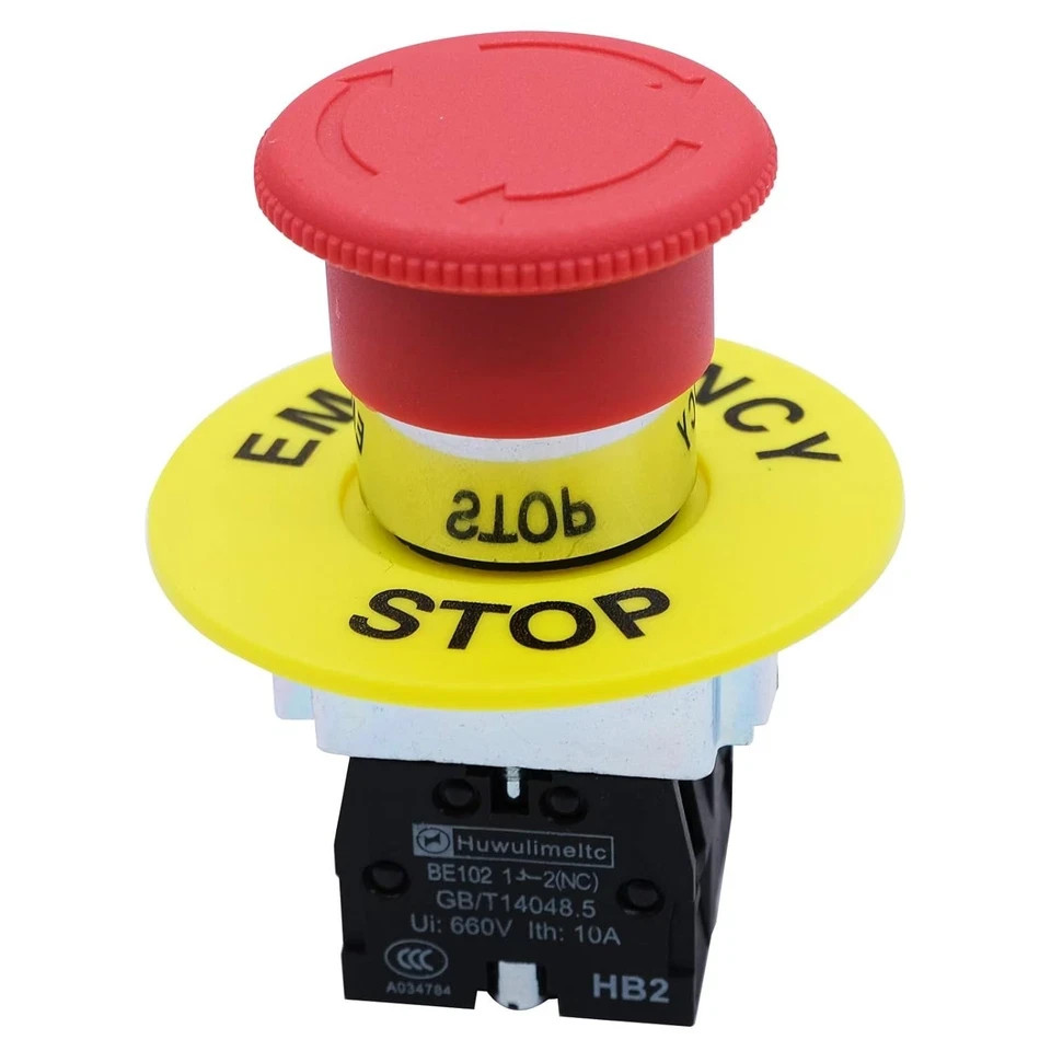 2NC 22mm Emergency Stop Push Button Switch Red Mushroom Equipment e Stop Shut