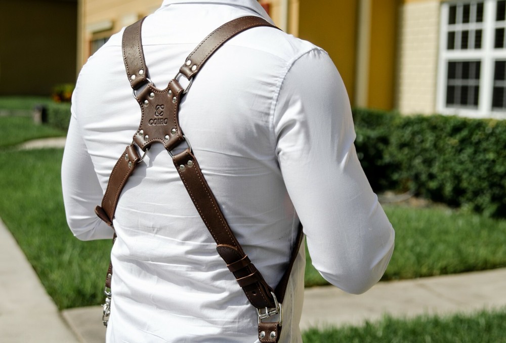 Coiro Leather Dual Camera Strap Harness Quick Release Brown Adjustable 508