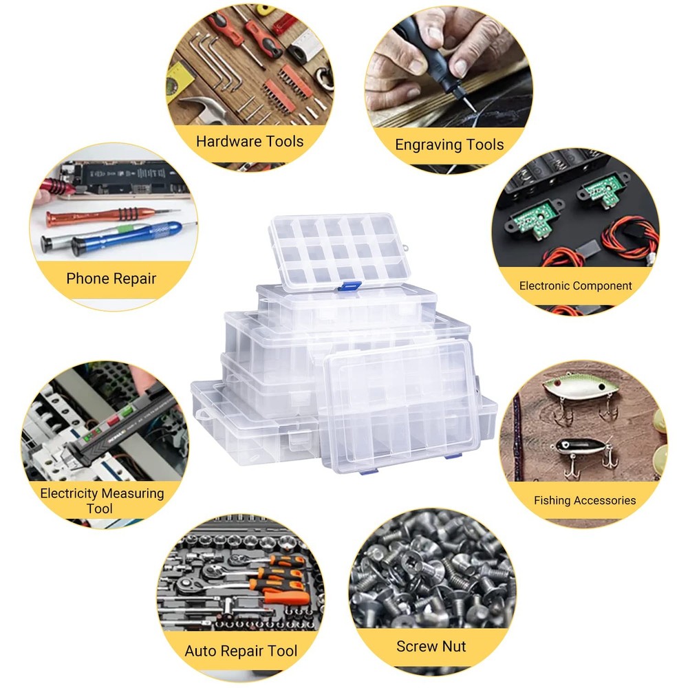 MroMax Small 10 Grids Clear Plastic Organizer Box 10 Grids, 1-Pack