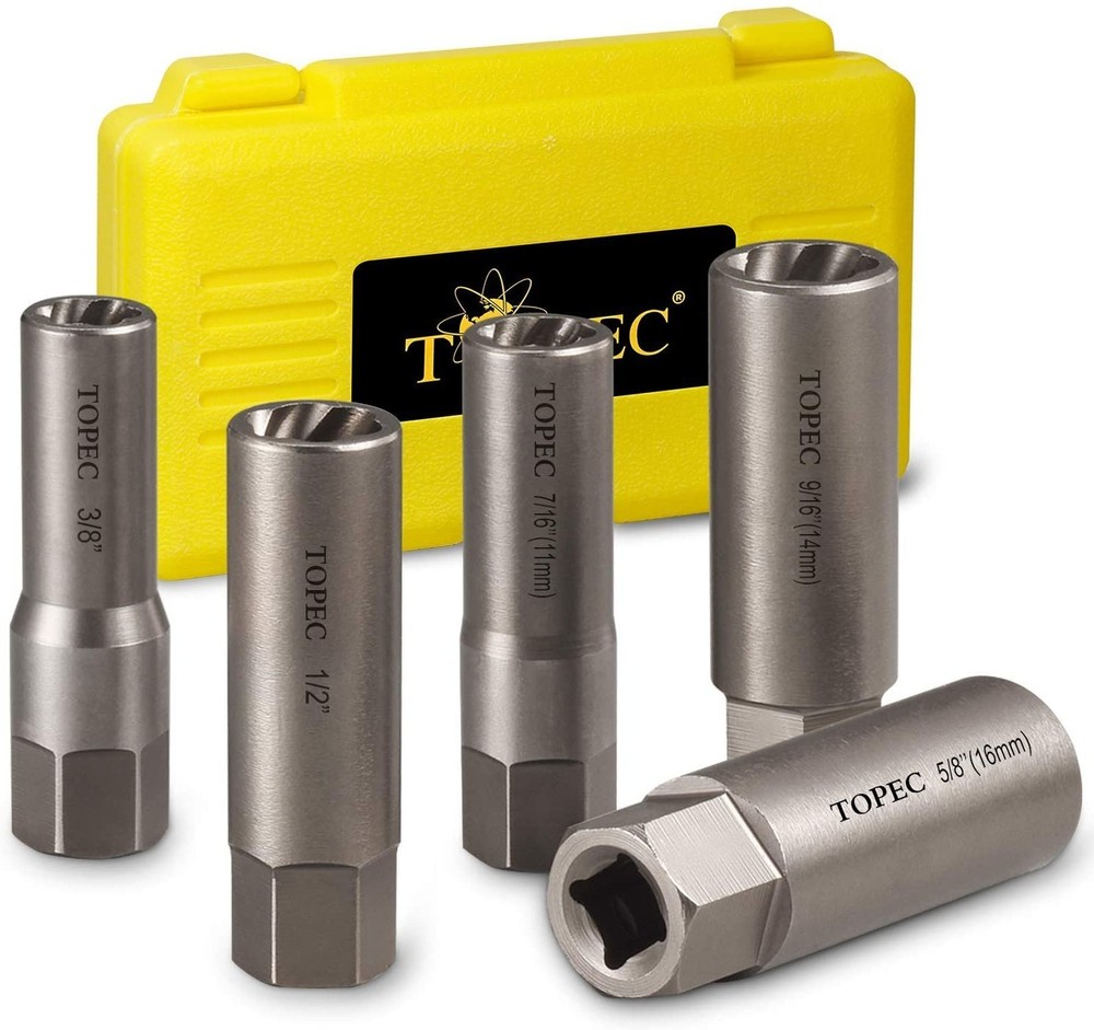 Topec 5-Piece Spiral Type Deep Extractor Set, Spark Plug Easy-out Set, for Re...