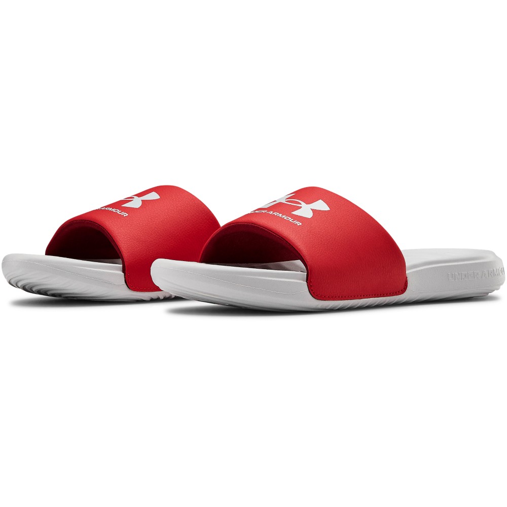 Under Armour 3023761 Men's UA Ansa Fix Slides, Halo Gray/Red, Size 14