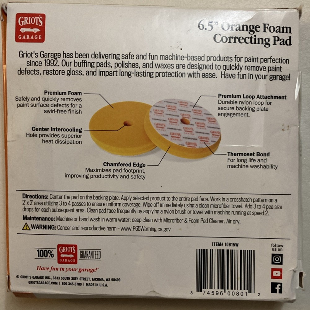 6.5 Inch Orange Foam Correcting Pad