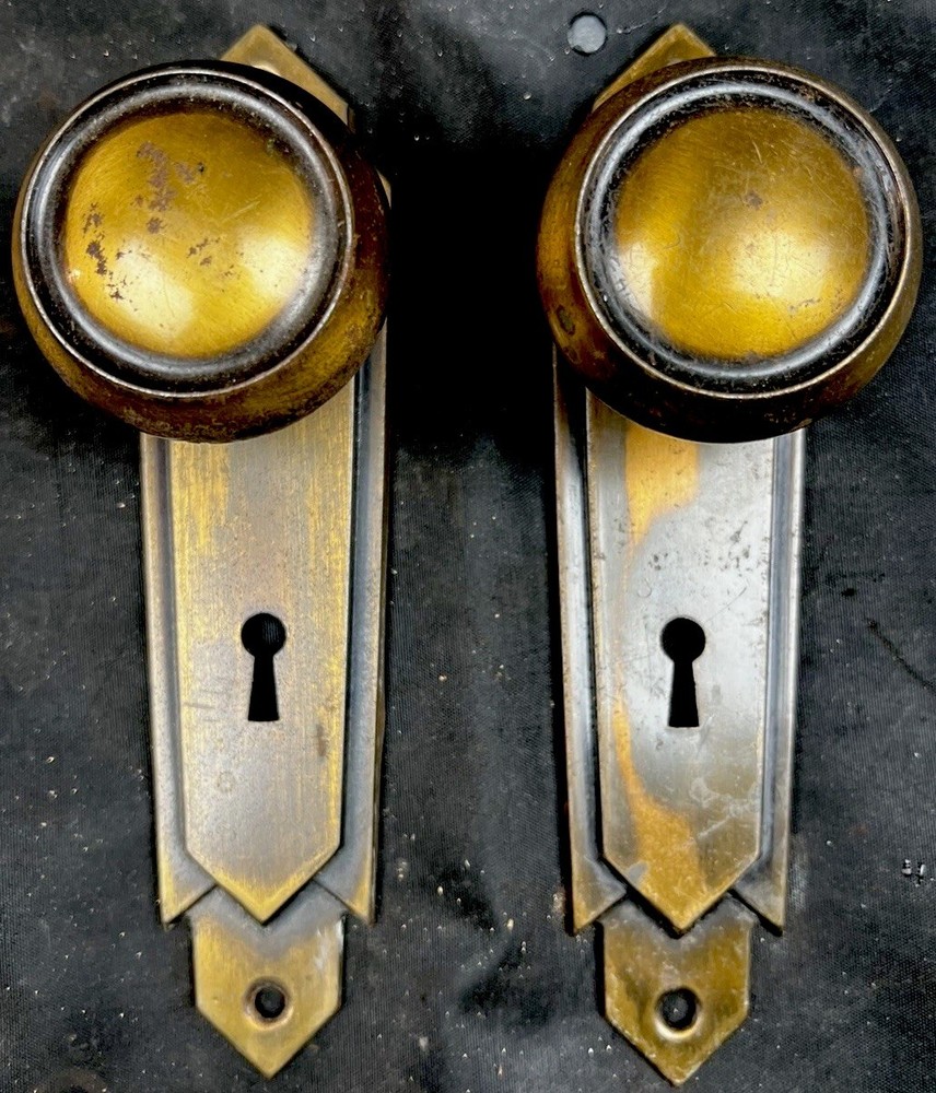 Art Deco Corbin Miami Pattern B Design Interior Knobs, Plates, Nickel Chrome