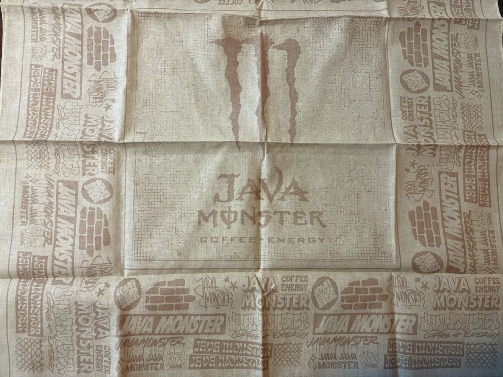 Java Monster Coffee + Energy 21" Beige Bandana with Java Graffiti Pattern NEW🔥