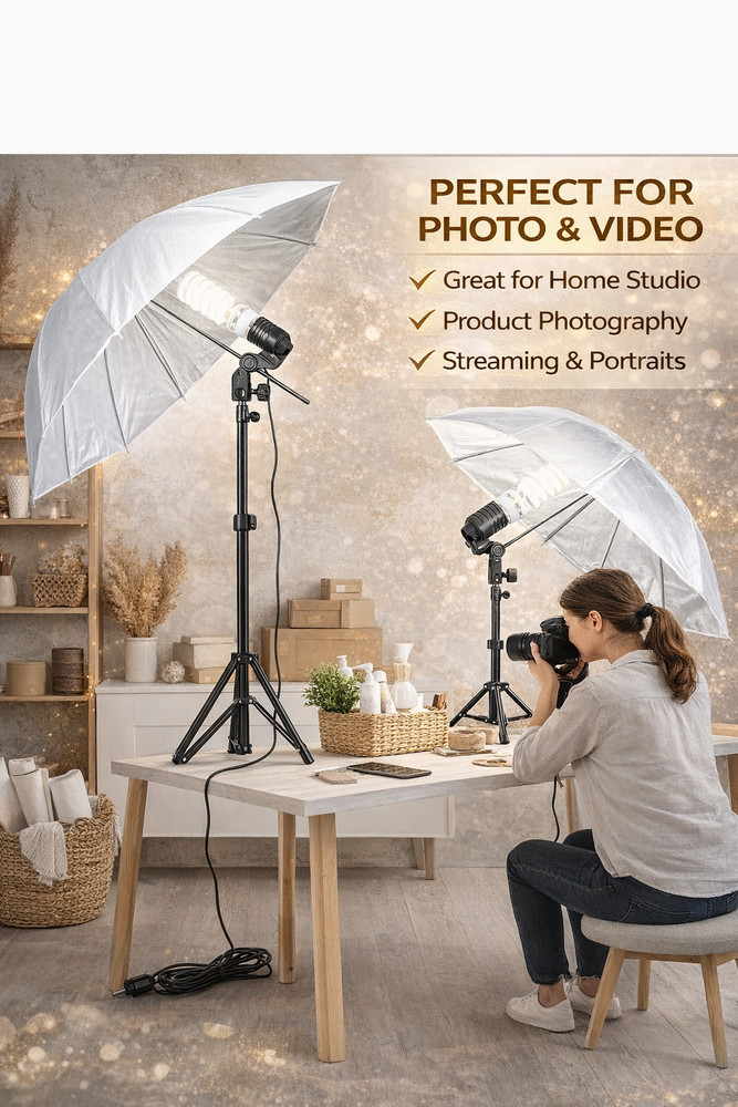 Photo Studio Lighting Kit Umbrella Light Stand Adjustable Soft Light Setup
