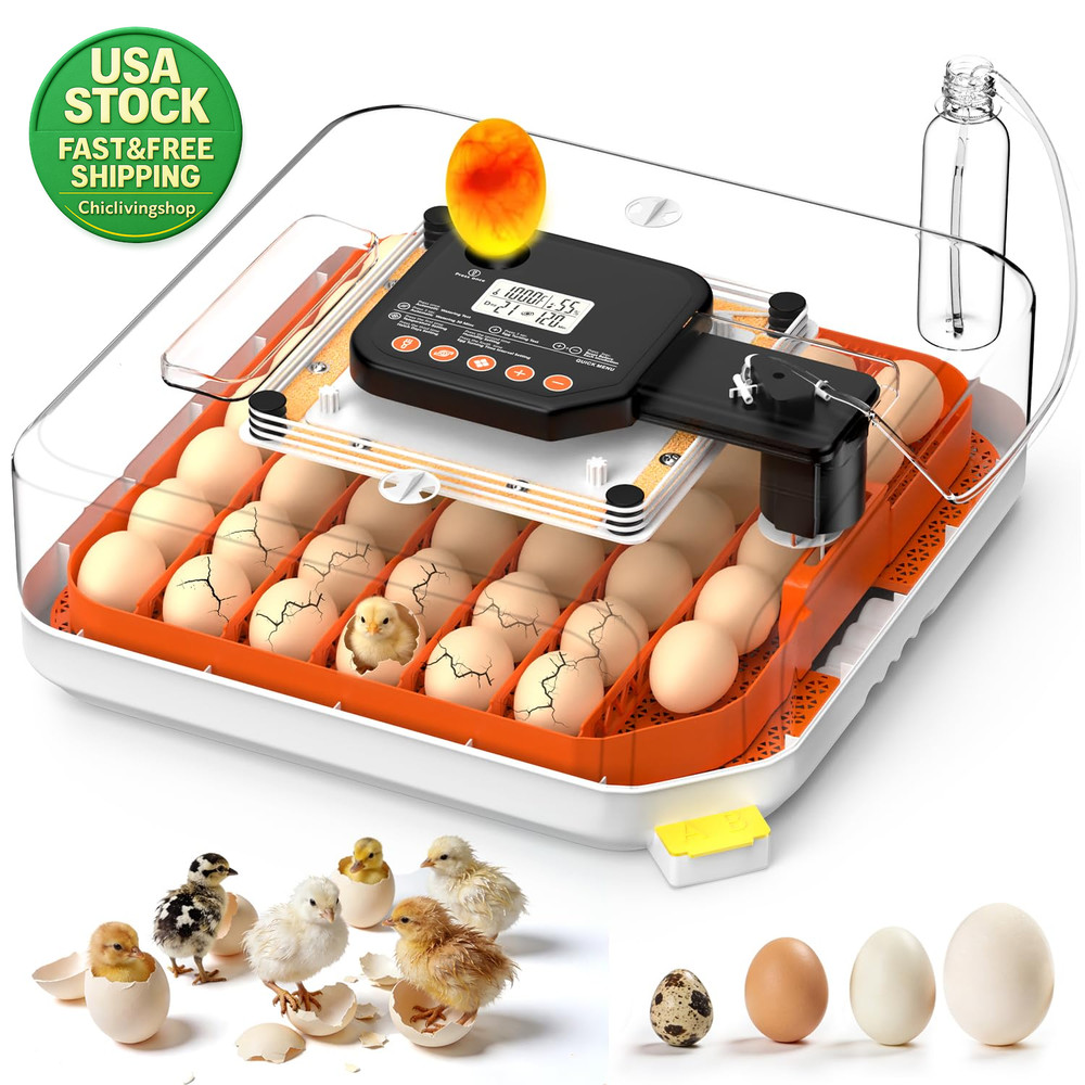 48 Egg Incubator Automatic Turner Digital Temp Humidity Control with Egg Candler