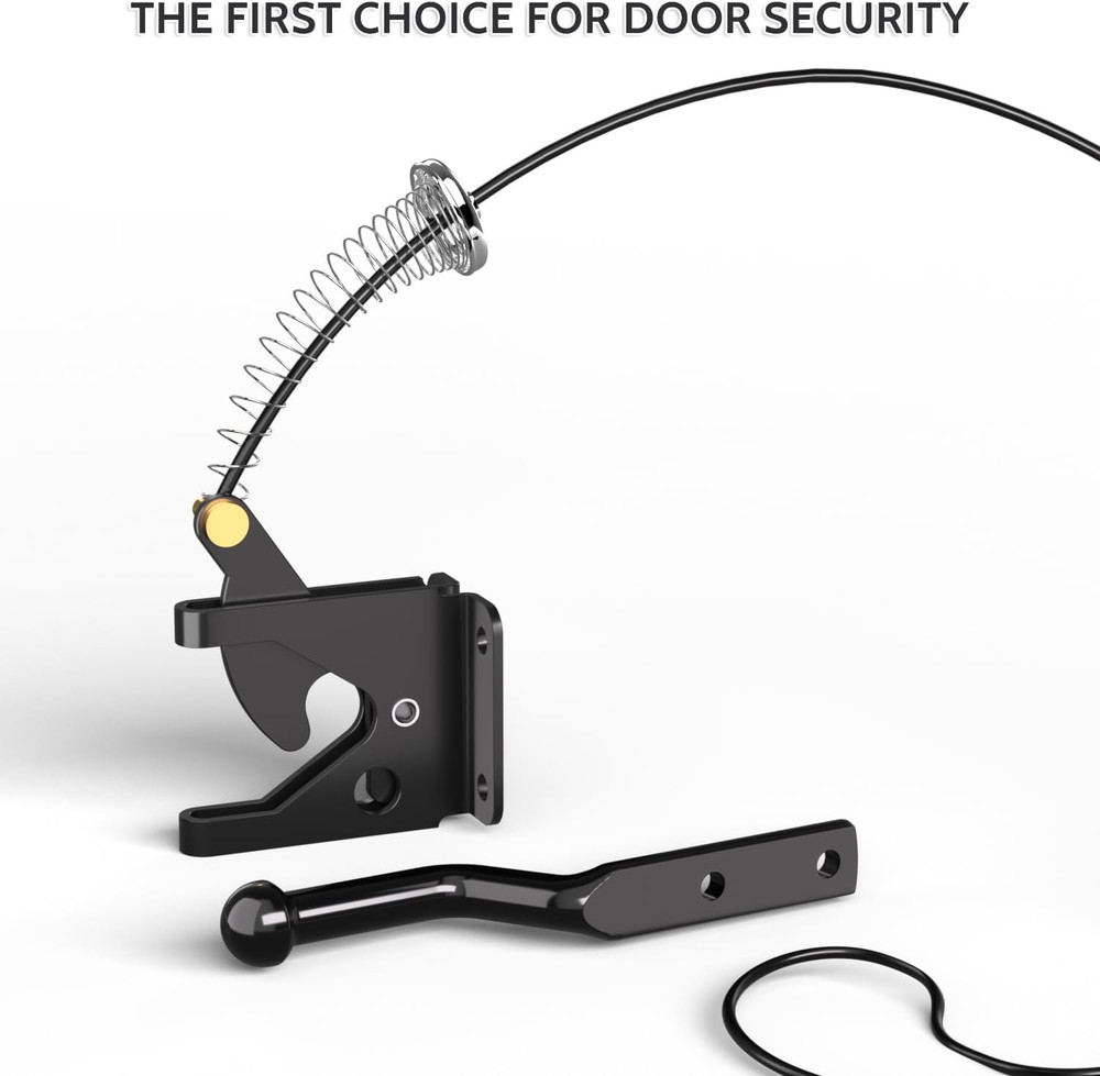 Gate Latch with Spring Cable Pull for Fence Gate - Carbon Steel - Black,Self Loc