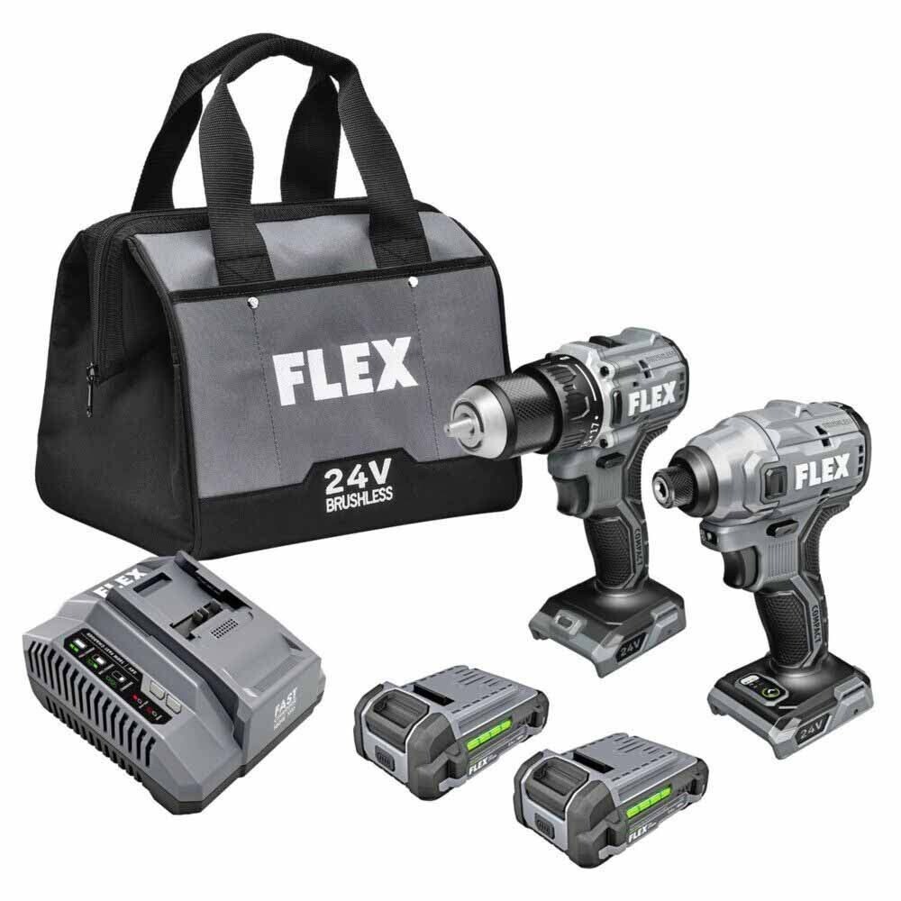 Flex FXM205-2A 24V Compact Drill Driver and Compact Impact Driver 4-Combo Kit