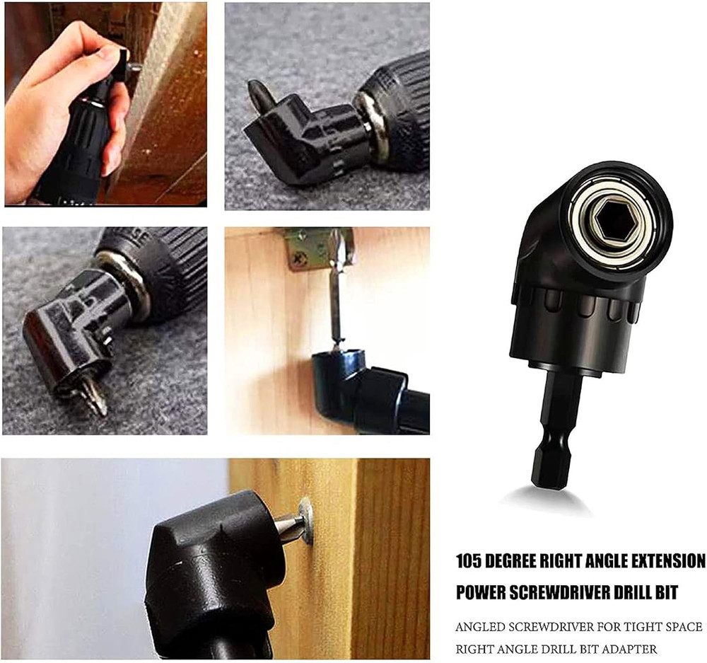 Flexible Drill Bit Extension Set with Right Angle Attachment, 360° Rotatable 1/4