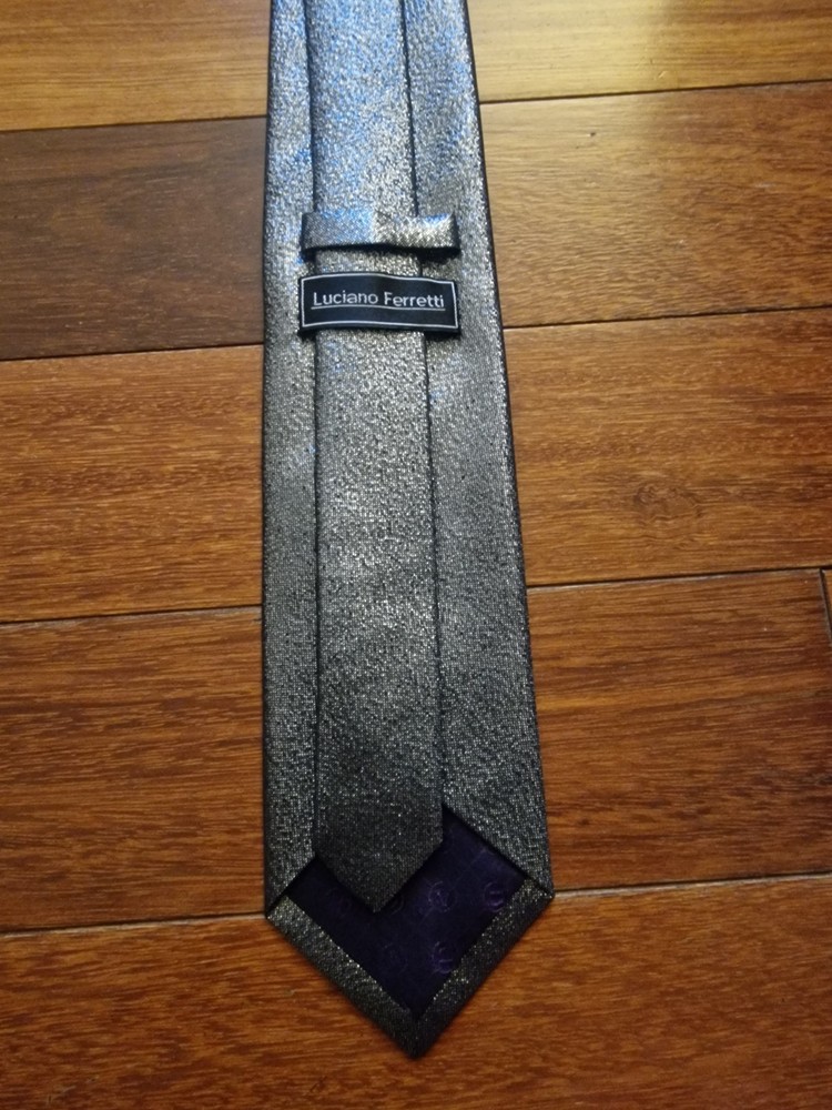 Classic Sparkling Black Silver Grey Tie Imported from Italy