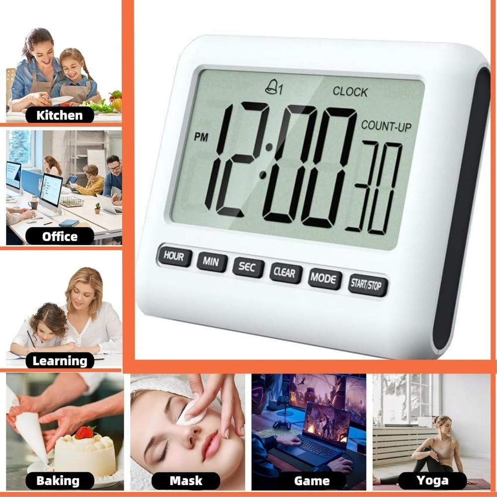 Digital Kitchen Timer with Magnetic Back, Alarm Clock, Count Up and Count Down,