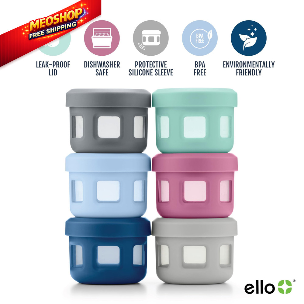 Ello Reusable Plastic Condiment Containers 4oz each with 4oz, Sugar Rush