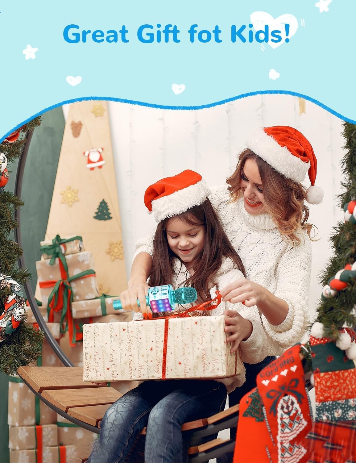 Wireless Bluetooth Karaoke Microphone for Kids, 5-in-1 Portable Handheld Blue