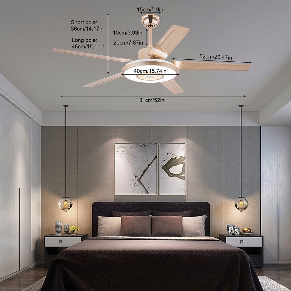 3-Color Ceiling Fan with LED Light, Modern LED Ceiling Fan W/ Remote Controller