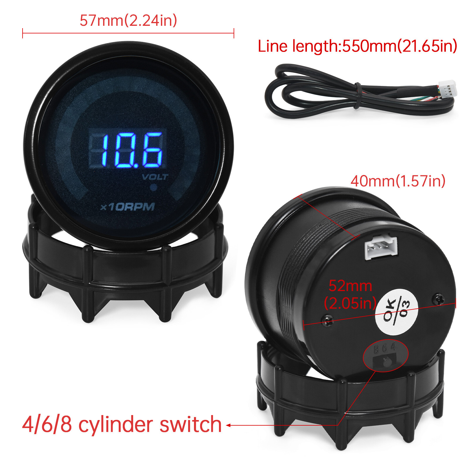 2"52mm Car Digital PSI Turbo Boost/Water/Oil Temp/Pressure/Tachometer/EGT Gauge