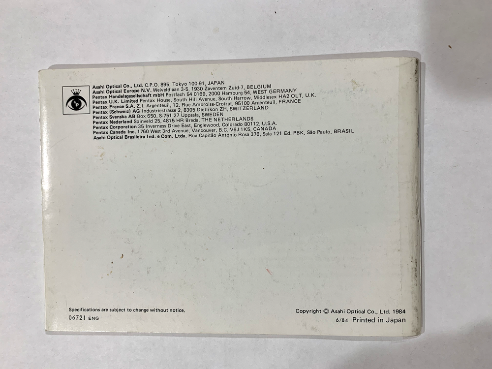 PENTAX PROGRAM PLUS INSTRUCTION BOOK